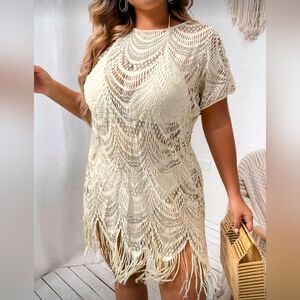 Boho Fringe Crochet Cover-Up Dress | Beach Glam Vibes | Shein | XL